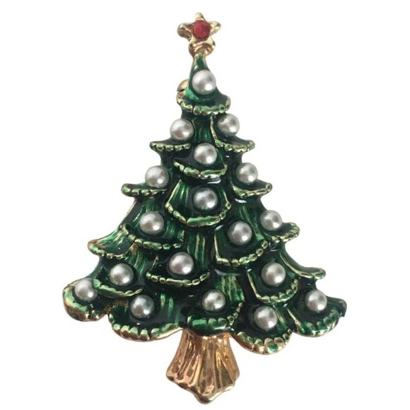 Unbranded Jewelry - Vintage Christmas Tree Brooch Pin Taiwan Silver Ornaments Jewelry Red Star